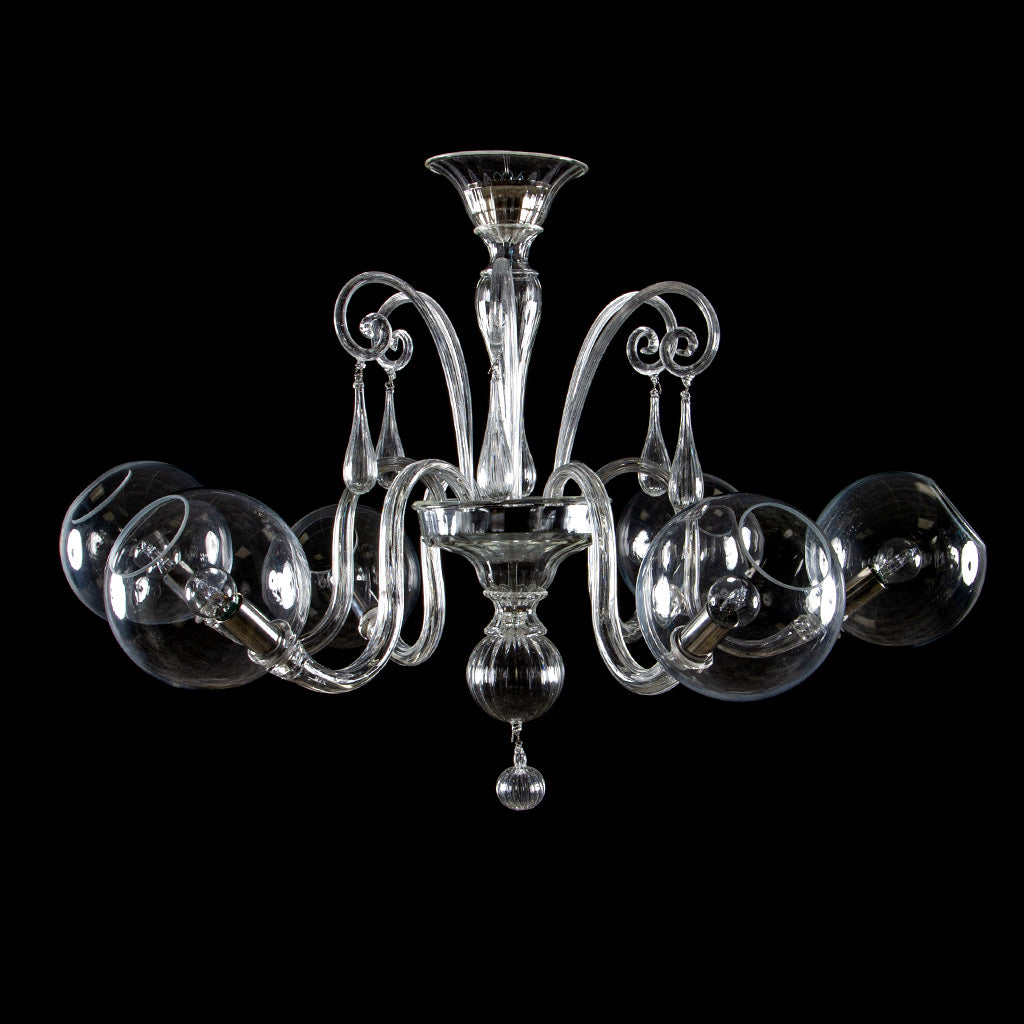 CHANDELIER WITH LAMPSHADES AND MURANO GLASS ARMS